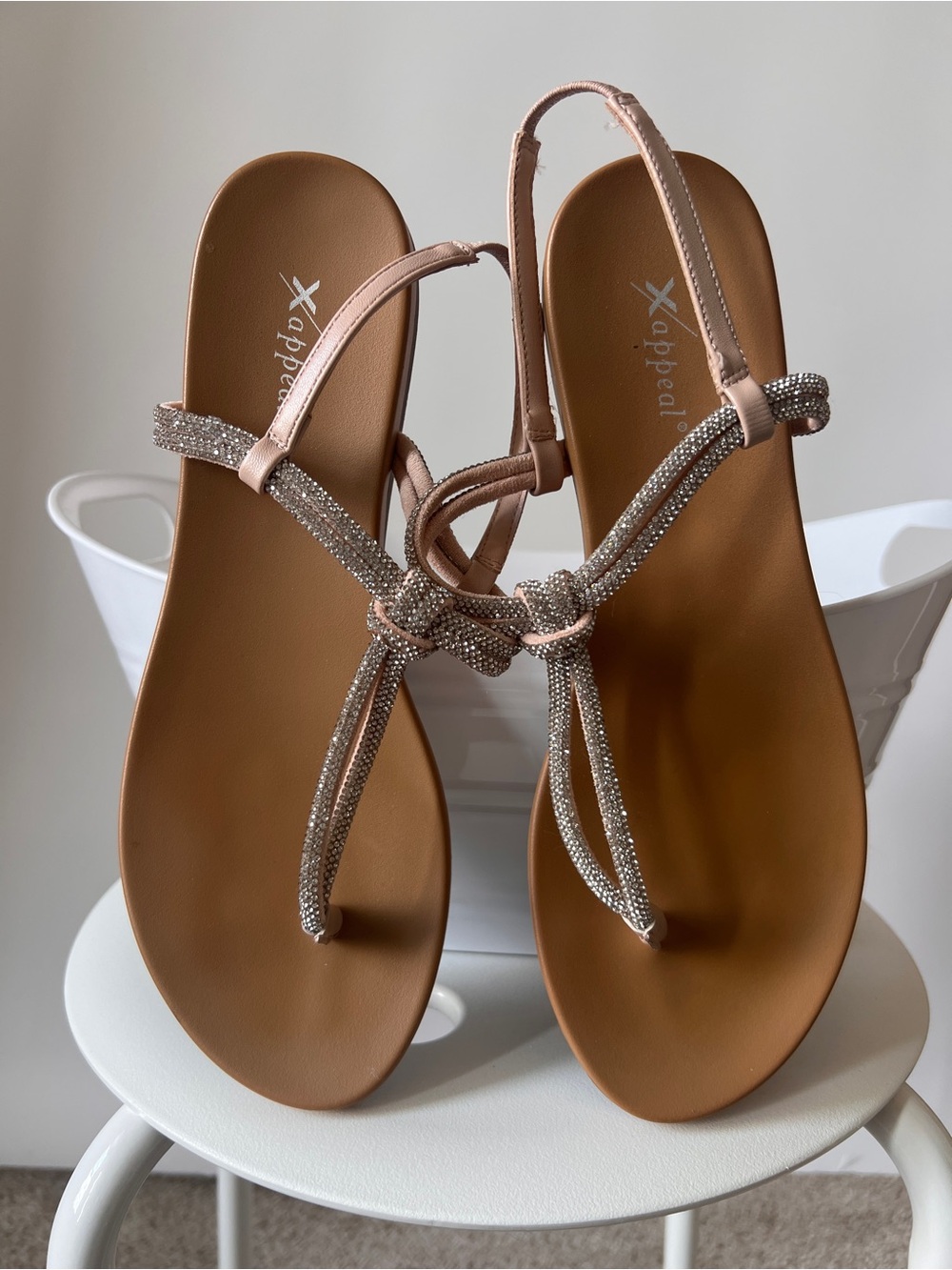 Xappeal Women's Crystal Knot T-Strap Sandals